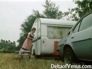 Retro German x rated video - Hairy Pussy Brunette Fucking In Camper